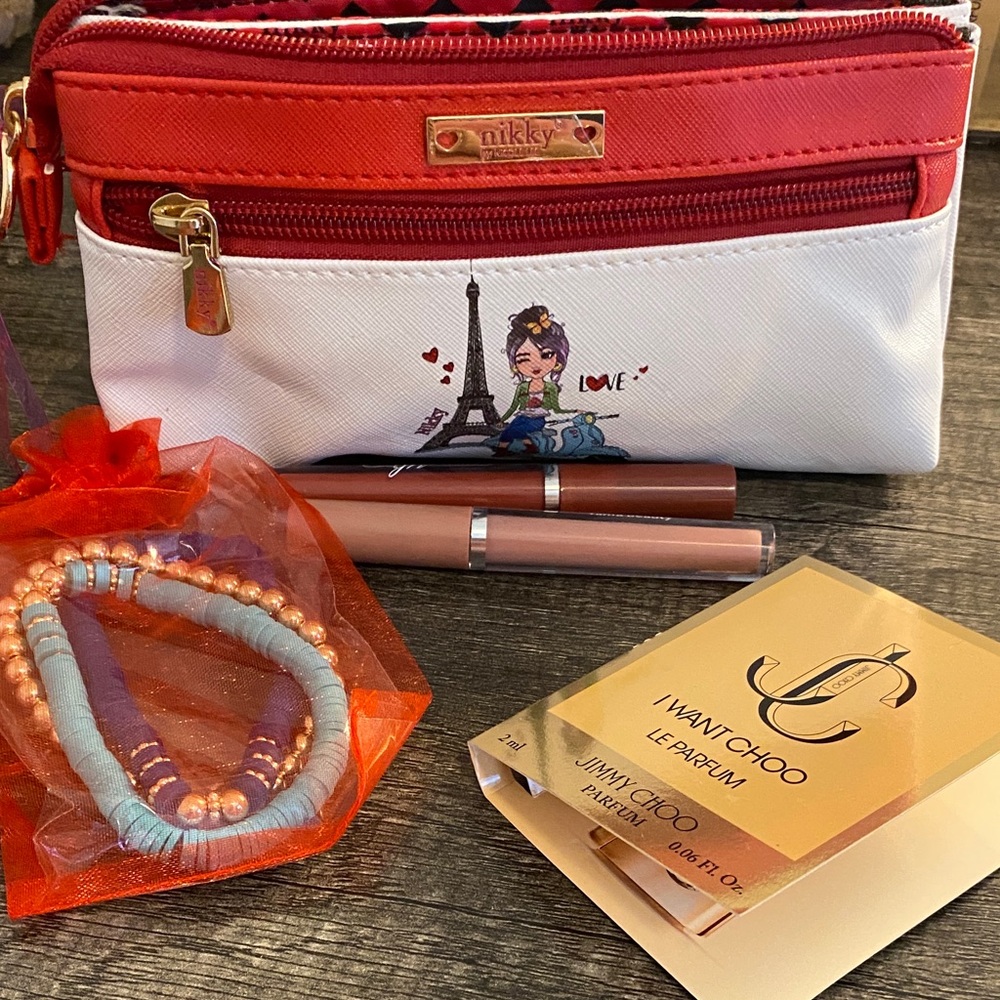 Nikky Red and White Cosmetic Bag bundle